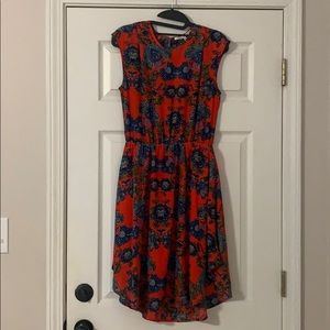 Orange Dress with blue floral design